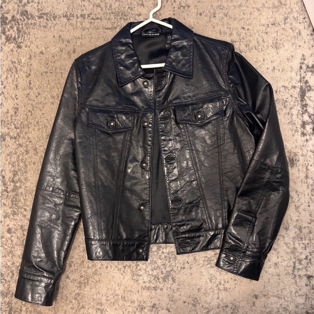DKNY vintage  Black 100% Leather Jacket - Picture 4 of 9